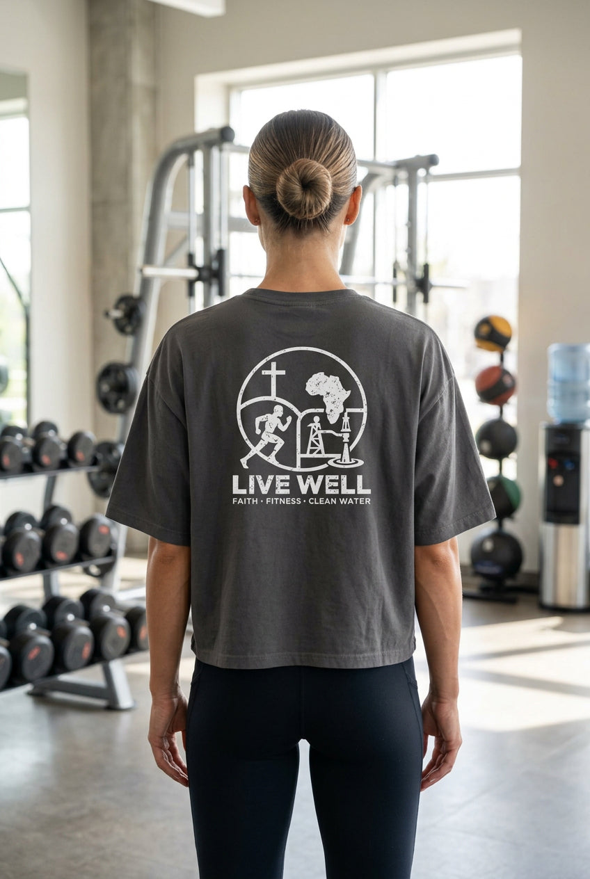 Ladies Live Well White Circle Logo Boxy T Shirt
