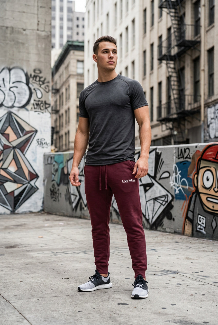 Live Well Mens White Logo Premium Jogger Pant