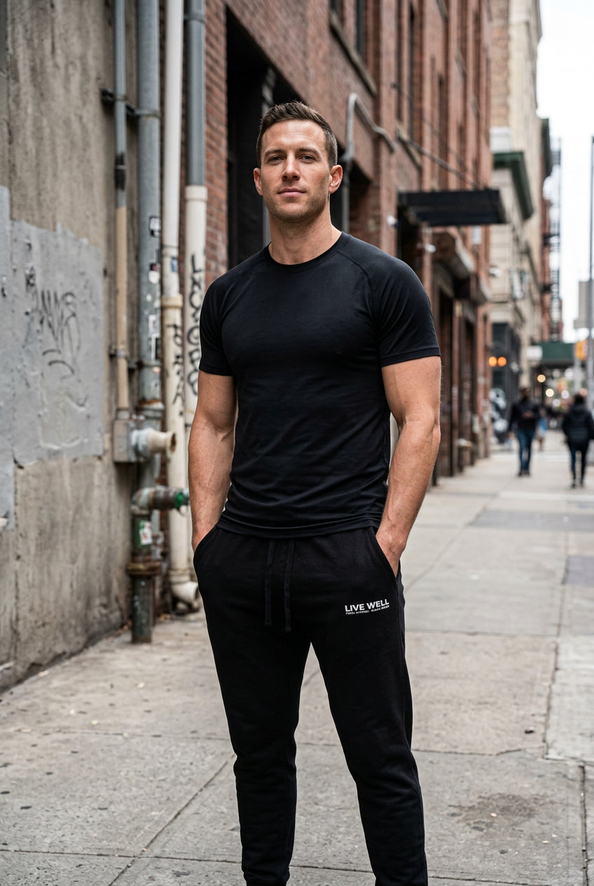 Live Well Mens White Logo Premium Jogger Pant