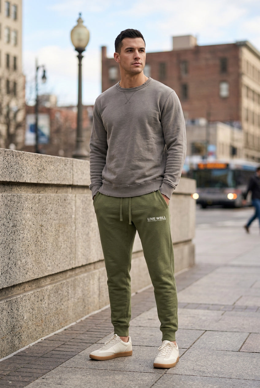 Live Well Mens White Logo Premium Jogger Pant