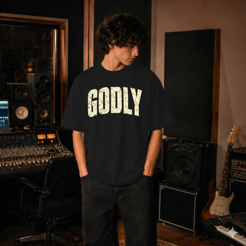 Live Well Vintage Over Sized Godly Logo Garment Dyed Drop Shoulder Tee