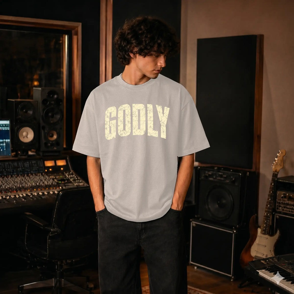 Live Well Vintage Over Sized Godly Logo Garment Dyed Drop Shoulder Tee