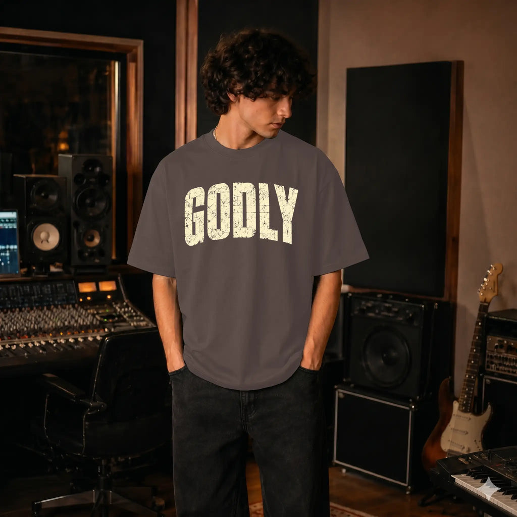Live Well Vintage Over Sized Godly Logo Garment Dyed Drop Shoulder Tee