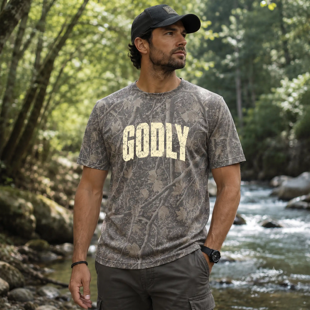 Live Well Godly Deadwood Tree Camo Premium Tee